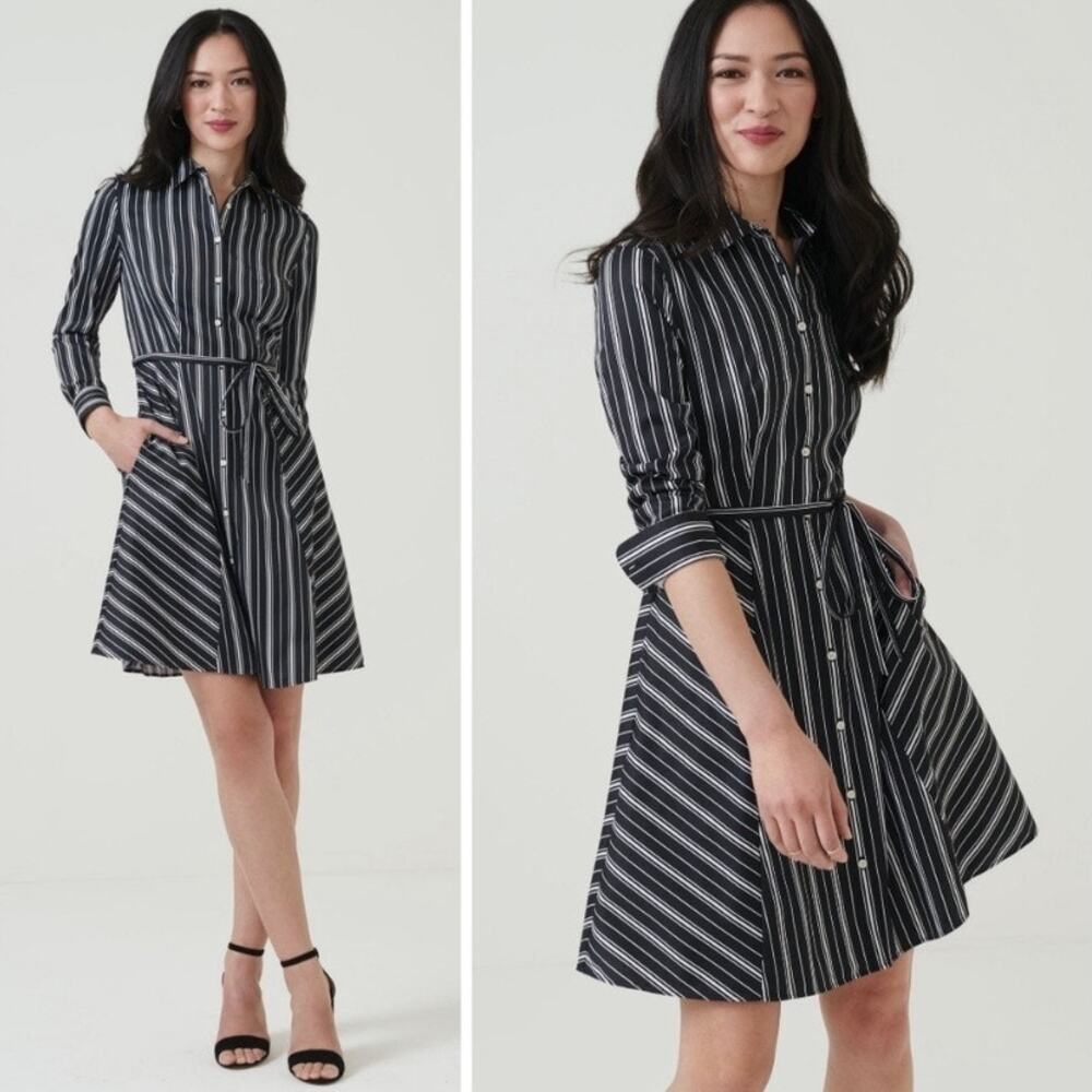 Untuckit Black Stripe Willow Button Front Shirt Dress Sz.12